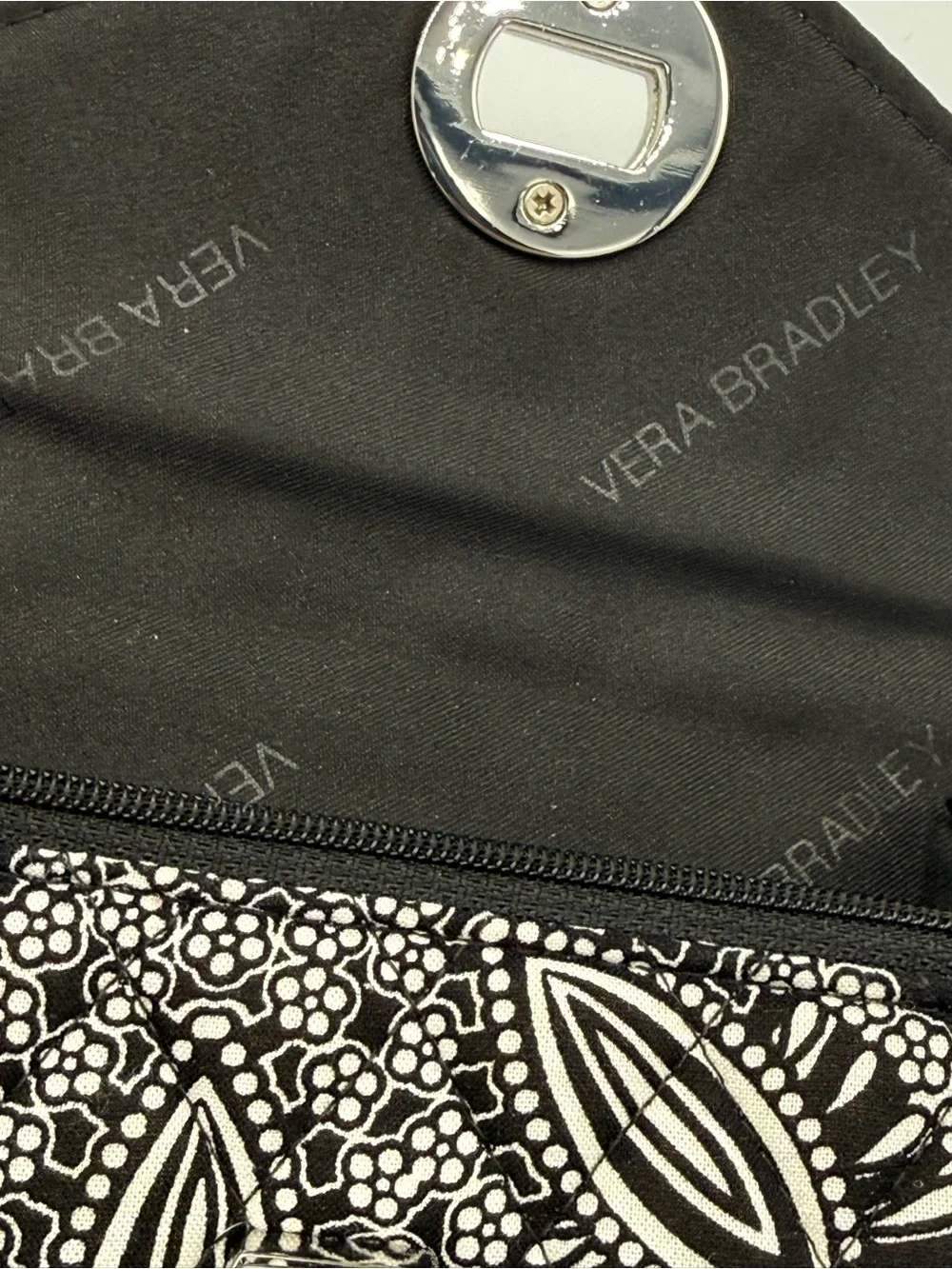 Vera Bradley Black & White Floral Quilted Wristlet Clutch with Turnlock